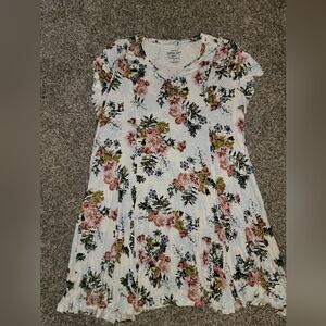 torrid White Floral V-Neck Casual Flowy Dress - Pink & Green Flowers